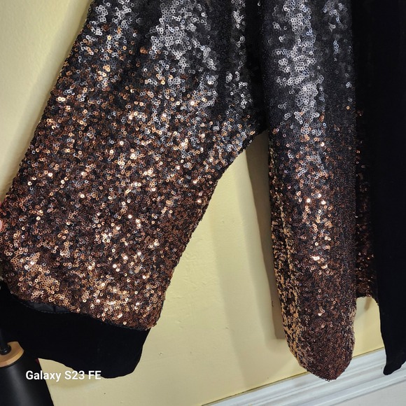 Johnny Was Dorian XL Black Gold Sequin Velvet Trim Kimono Jacket Sparkle - Picture 6 of 12